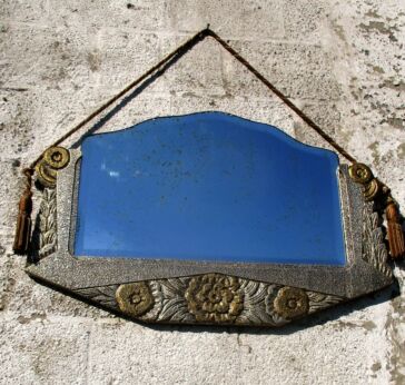Art Deco Nouveau Oval Mirror Beveled glass Wooden Frame Vanity Dresser
