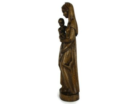 Virgin Mary Madonna and Infant Jesus Hand Carved Wood French Oak Sculpture