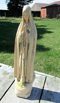 Statuette Our Lady Fatima Portugal Plaster Figurine Uranium Paint Lights up