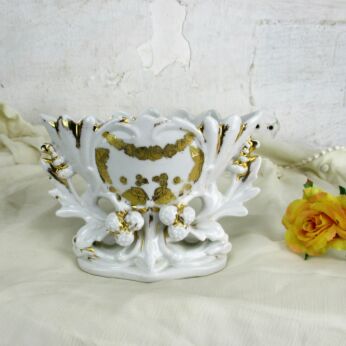 Antique Porcelain Fan Flair Bridal Vase Marked Ornate Grapes Gorgeous 5.11"