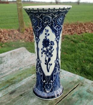 Pottery Vase Boch Belgium Delfts Blue Marked Small Vase Flower Motif