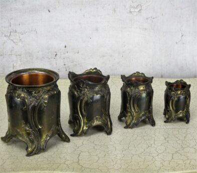 Set of 4 small planters flower pots ornate brass style copper pots