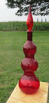 XL Stunning Red Glass Genie Bottle Stopper Round Forms Lid