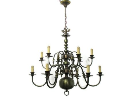 Impressive Vintage Flemish Dutch Double Chandelier 11 Arms Lights Fish Eagle