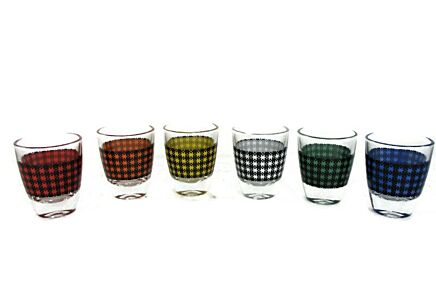 vintage retro set checkered shot Glasses Liquor Set France Funky Space Age