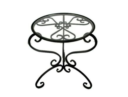 Vintage Small Side Coffee Table Plant Bonsai Flower stand Wrought Iron Glass Top