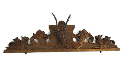 Hand Carved Wood Pediment Deer Dragons Gothic Ornate Over door Architectural