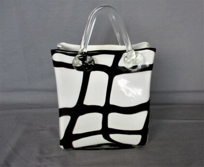 Art Glass Bag Vase Black White Murano Style Funky