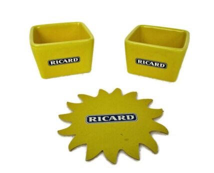 Two Yellow Ricard apero Dishes Card Ceramic France French Authentic Apero Pastis Collector