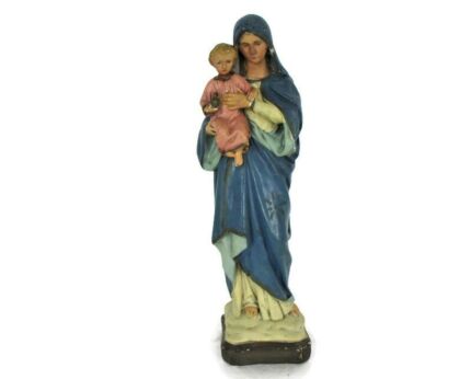 Virgin Mary Madonna Infant Child Plaster Statue tenderness Plaster Polychrome 16.14"