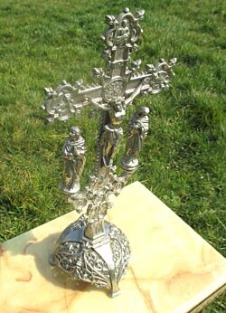 Large Antique Ornamental Art Bronze Jesus Christ Cross Crucifix Saints Altar