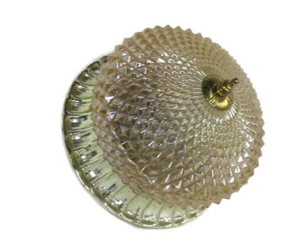 Gorgeous French Ceiling Lamp Fixture Plafonnière Ornate Brass Aluminium Bubbled Champagne colored Glass