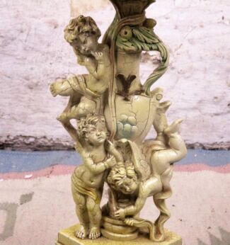 French Provincial White Crackled Resin Occasional Table Children Figurines