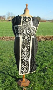 Vintage Black High Mass Chasuble Casula Vestment Catholic Dalmatic Tunicle