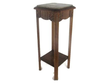Hand Carved Wood Marble Top 2 Tier Plant Flower Bonsai Stand Side Table Pedestal