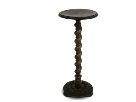 Hand Carved Wood Barley Twist Pedestal Display Side Table Plant Bonsai Flower Stand Farmhouse Country Barn style 27.55"