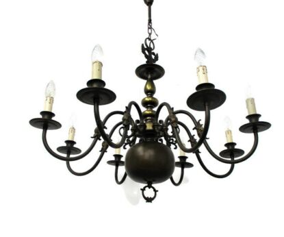 Vintage Flemish Dutch Ornate Brass Chandelier 8 Arms Lights Mid Century Eagle