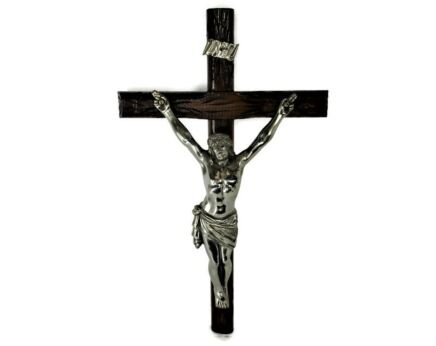 Hand Carved Wood Hanging Ornate  Crucifix Jesus Christ Spelter Faux Brass Corpus 23.62"