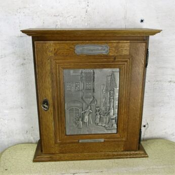Vintage German Oak Kitchen Apothecary Wall Cabinet Brass Plaque Hausapotheke