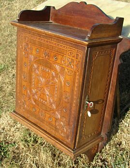 Vintage Medicine Kitchen Wall Cabinet Apothecary carved wood Stunning Side Lock