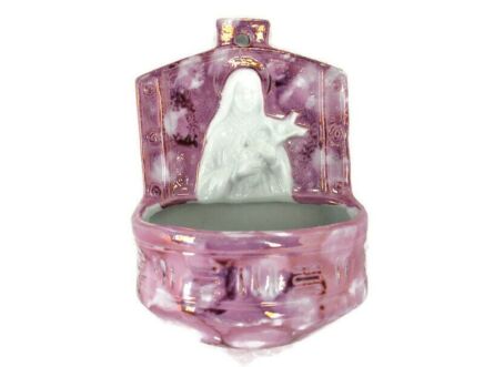 Holy Water Font Wall Hanging vessel Saint Therese of Lisieux Porcelain gorgeous Pink  Collector Marked Oder