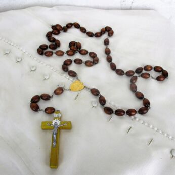 Very Large French Vintage Rosary Carved Wood Paternoster Two Toned Ornate HTF
