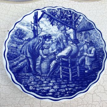 Boch Delft Blue Hand Painted Wall Charger Plate Blue White Merry Times 11.41"