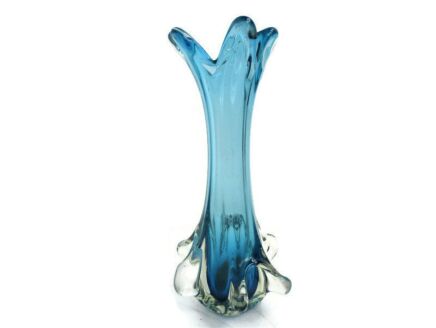 Murano Style Art Glass Italian Vase Blue Azzuro Large Vintage