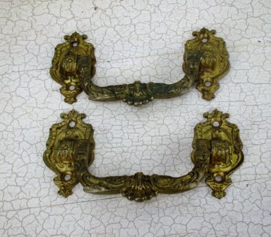 Couple Antique cabinet Piano Door Drawer Pull Push Handles Bronze Gilt L. Pinet