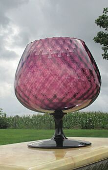 Large Vintage Purple Cranberry Chalice Vase Mid Century Hand blown Art glas
