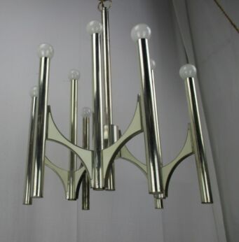Mid Century Modern 1960s Chrome Gaetano Sciolari Chandelier 9 lights Lucite