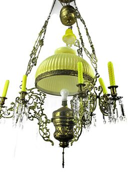 Huge Art Nouveau Chandelier Lampe Belge Revival Opaline Shade Ornate Working HTF