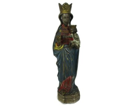 Statue Our Lady of Tongeren Black Madonna Infant Jesus Grapes Polychrome HTF