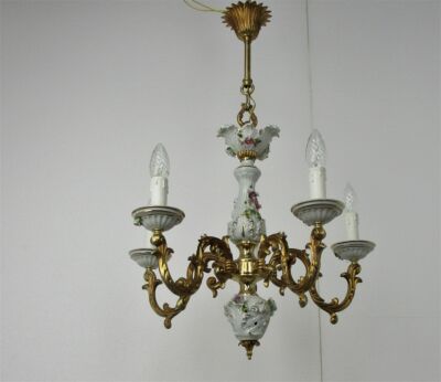 Vintage Capodimonte style chandelier 5 arm Lights Porcelain Italian Gorgeous