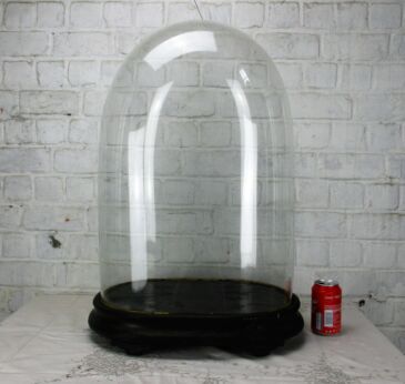 XXL Victorian Antique Oval Hand Blown Glass Dome Globe Mantel Clock 24.21"x16.7"