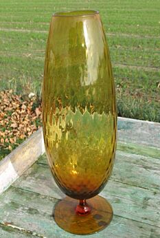 Large Vintage Amber Vase Mid Century Empoli handblown Optic Pop art Glass