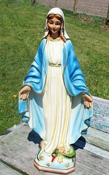Small Vintage Virgin Mary Madonna Holy Mother Plaster Statuette Snake Lovely