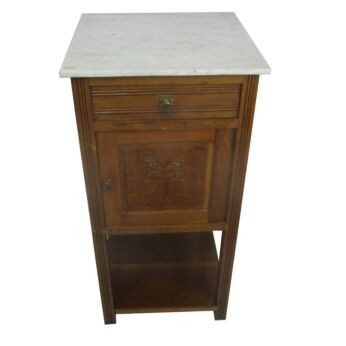 Antique French Art Deco White Marble top Side Cabinet Lamp End Table Nightstand
