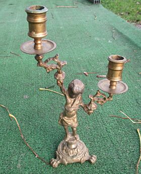 Antique Brass Ornate2 Arm Candle Holder Candelabra Putto Angel small Boy