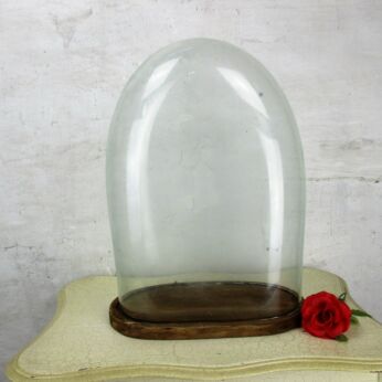 L Antique Victorian Oval Hand Blown Glass Globe Dome Clock Steampunk 18" x 12"