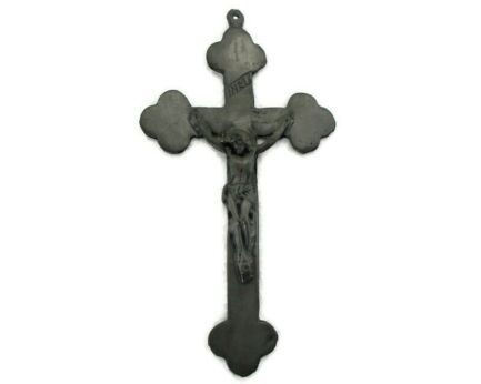 Small Pewter  Hanging Crucifix Jesus Christ Cross Vintage Corpus Christi Lovely 6.29"