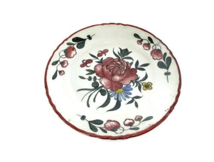 French Faience Strasbourg Platter Plate Scalloped rim Luneville Flowers Marked A Arnould