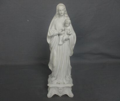 Antique 1900 Bisque Statue Virgin Mary Our Lady Madonna Infant Jesus    10.82"