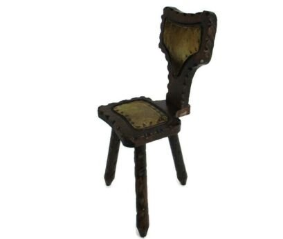 Wooden Spanish Tripod Side Display Wine Milking Stool Crutch Chair Cowhide Barn