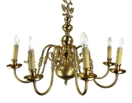 Large Vintage Flemish ' Dutch ' Chandelier 8 Arms Lights Fish Eagle Hunter