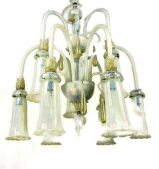 Impressive Murano Chandelier Azuro Blue era Barovier & Tozzo Gold flecks WOW