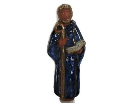 Small Retro Wall Plaque Saint Staff Bible Wall Hanging Era Perignem Style Ceramic