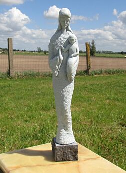 Vintage Virgin Mary Madonna with Child Plaster Statuette Chalk Grey B.S. signed