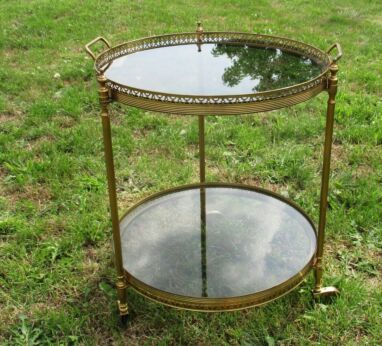 Vintage Small round Cocktail Bar Cart Trolley Serving Cart Smoked Glass