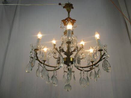Gorgeous Chandelier 9 Arms Lights Brass Prisms Hollywood Regency
